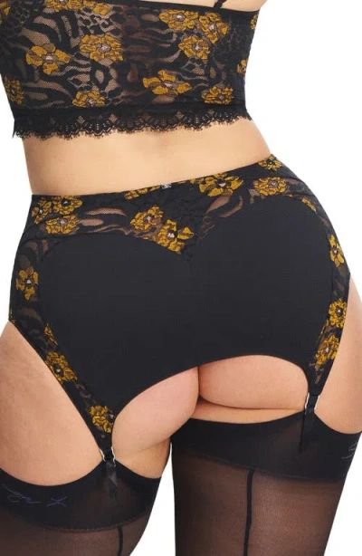 Savage X Fenty Feline Floral Garter Skirt In Black