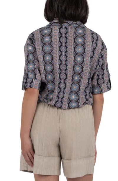 Kut From The Kloth Rebel Printed Knot Front Linen Blend Top In Multi