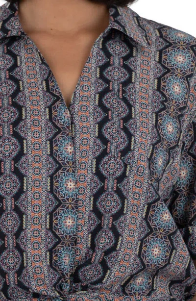 Kut From The Kloth Rebel Printed Knot Front Linen Blend Top In Multi