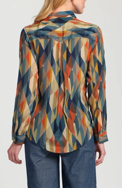 Apny Abstract Print Roll Tab Sleeve Chiffon Button-up Shirt In Multi