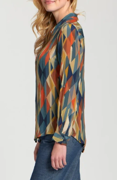 Apny Abstract Print Roll Tab Sleeve Chiffon Button-up Shirt In Multi