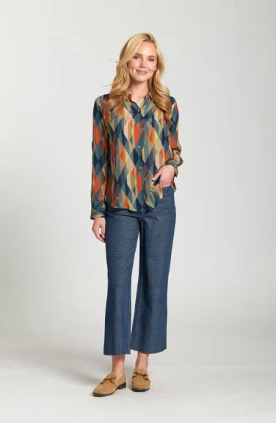 Apny Abstract Print Roll Tab Sleeve Chiffon Button-up Shirt In Multi