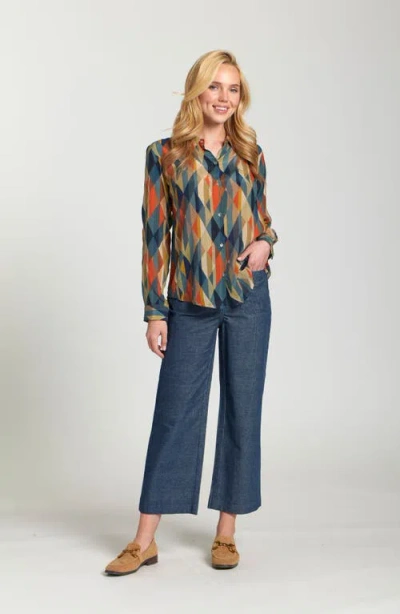 Apny Abstract Print Roll Tab Sleeve Chiffon Button-up Shirt In Multi