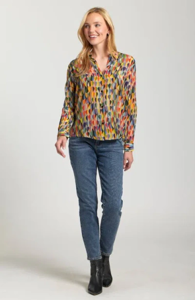 Apny Abstract Print Roll Tab Sleeve Chiffon Button-up Shirt In Multi