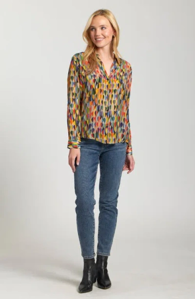 Apny Abstract Print Roll Tab Sleeve Chiffon Button-up Shirt In Multi