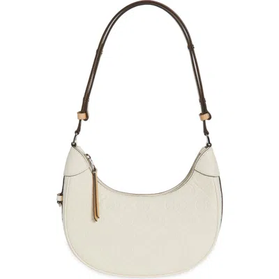 Tory Burch T-monogram Embossed Crescent Shoulder Bag In White