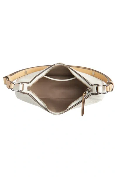 Tory Burch T-monogram Embossed Crescent Shoulder Bag In White