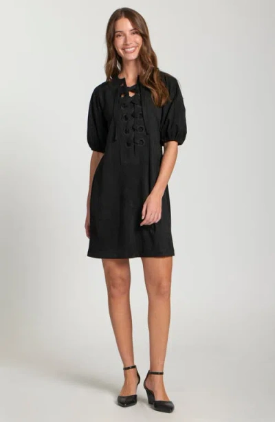 Apny Puff Sleeve Minidress In Black