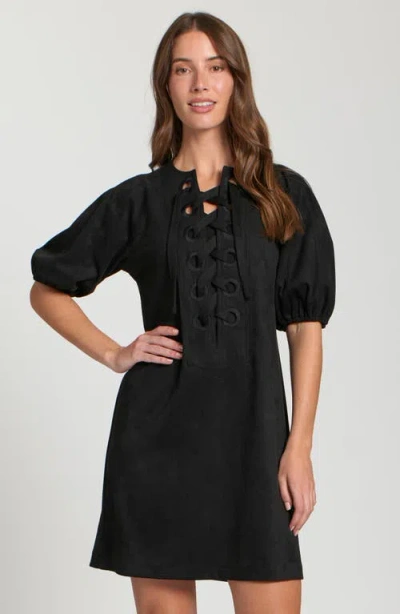 Apny Puff Sleeve Minidress In Black