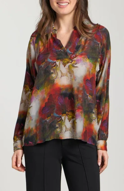 Apny Pullover Long Sleeve Blouse In Red In Multi