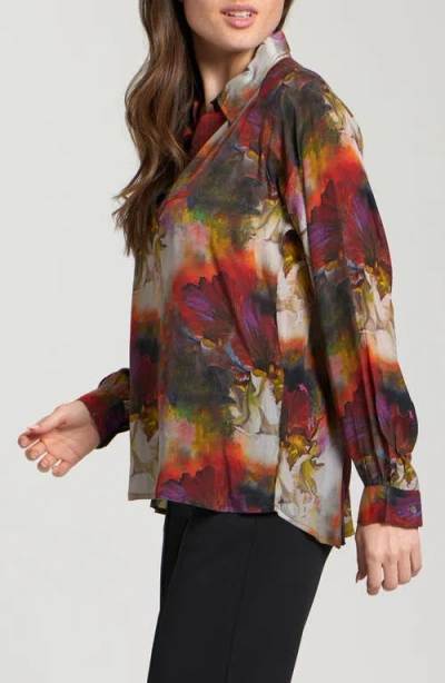 Apny Pullover Long Sleeve Blouse In Red In Multi