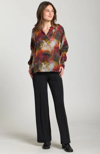 Apny Pullover Long Sleeve Blouse In Red In Multi