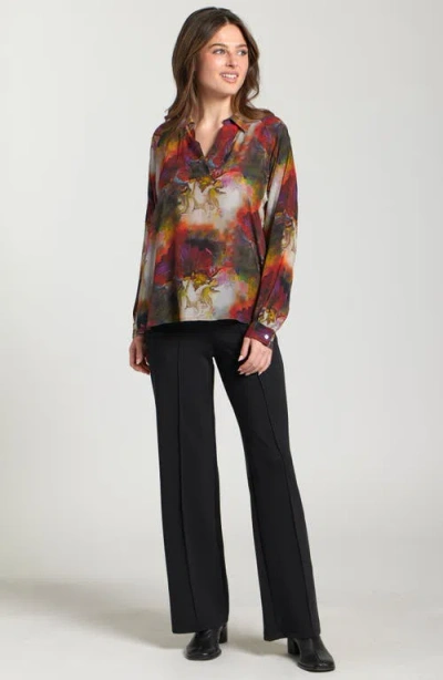 Apny Pullover Long Sleeve Blouse In Red In Multi