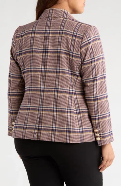 Tahari Asl Plus Size Plaid Print Double-breasted Jacket In Pink