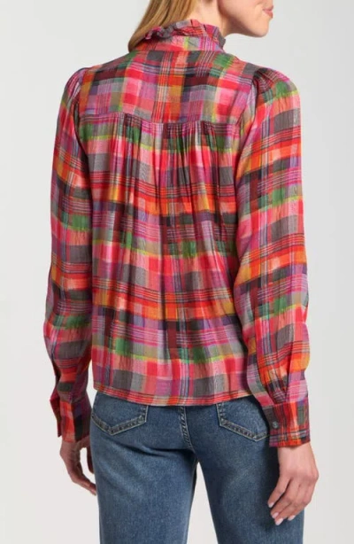 Apny Ruffle Half Placket Blouse In Pink Multi In Multi