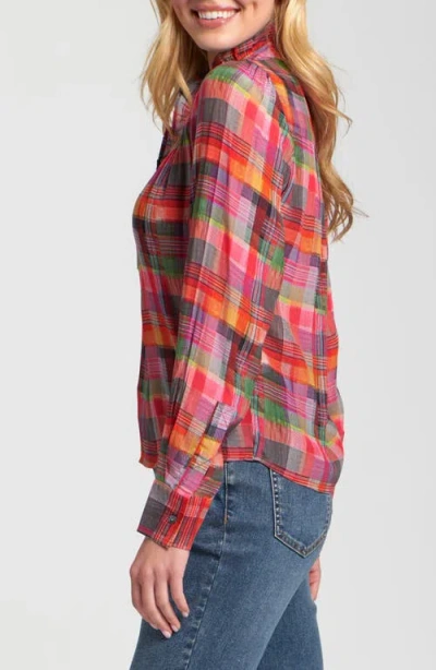 Apny Ruffle Half Placket Blouse In Pink Multi In Multi