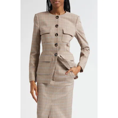 Veronica Beard Orrin Windowpane Plaid Collarless Jacket In Neutral