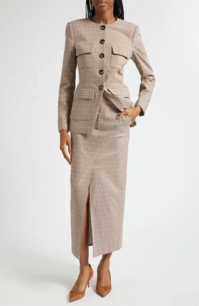 Veronica Beard Orrin Windowpane Plaid Collarless Jacket In Neutral