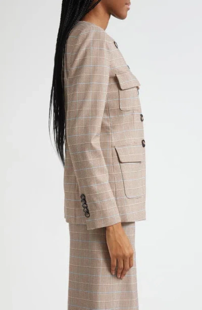 Veronica Beard Orrin Windowpane Plaid Collarless Jacket In Neutral