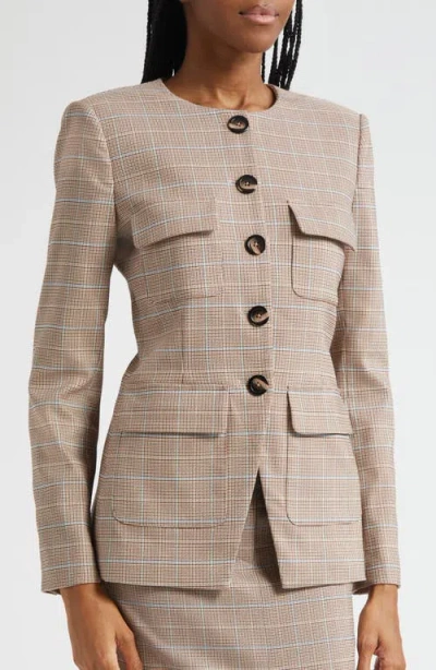 Veronica Beard Orrin Windowpane Plaid Collarless Jacket In Neutral
