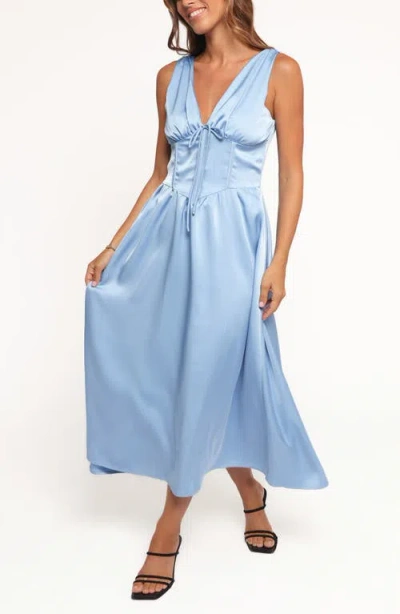 Petal And Pup Petal & Pup Verena Plunge Neck Satin Dress In Blue