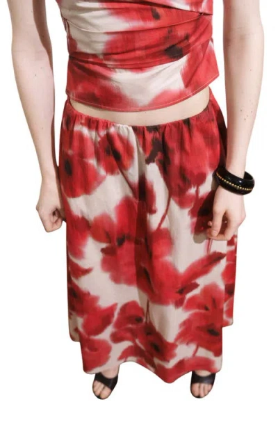 Mango Floral-print Flared Skirt Ecru In Red