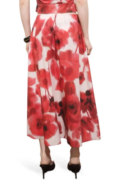 Mango Floral-print Flared Skirt Ecru In Red