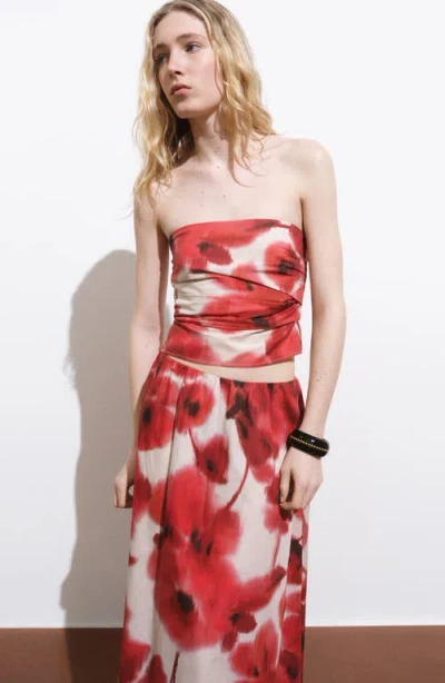 Mango Floral-print Flared Skirt Ecru In Red