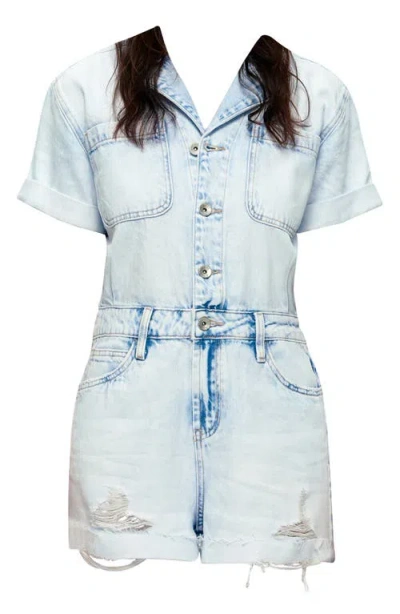 Bayeas Grace Distressed Denim Romper In Blue