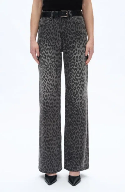 Bayeas Leopard Print High Waist Wide Leg Jeans In Black