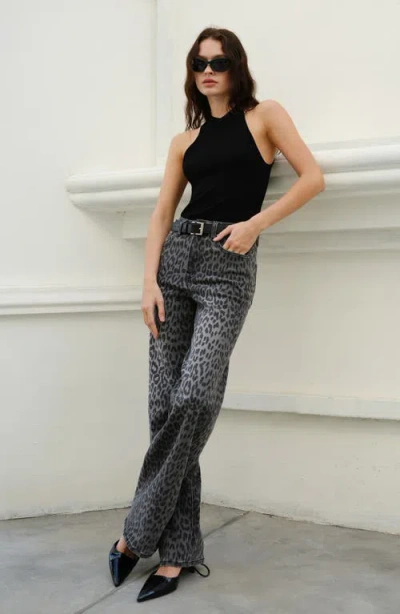 Bayeas Leopard Print High Waist Wide Leg Jeans In Black