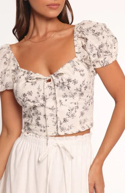 Petal And Pup Petal & Pup Monira Floral Puff Sleeve Cotton Crop Top In Neutral