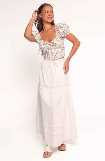 Petal And Pup Petal & Pup Monira Floral Puff Sleeve Cotton Crop Top In Neutral