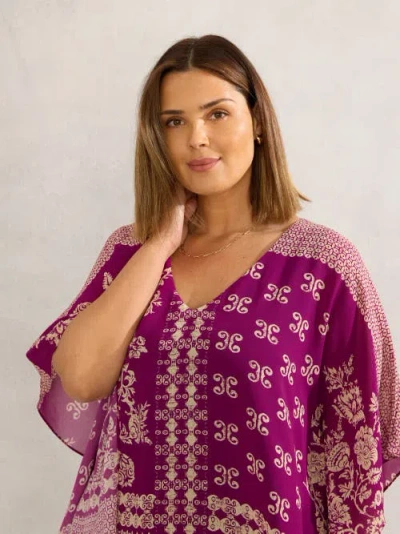 Live Unlimited Bandana Print Chiffon V-neck Top In Pink