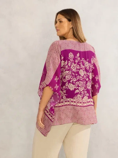 Live Unlimited Bandana Print Chiffon V-neck Top In Pink