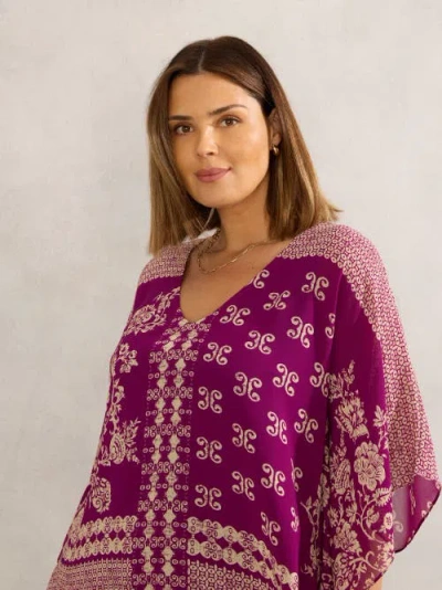 Live Unlimited Bandana Print Chiffon V-neck Top In Pink