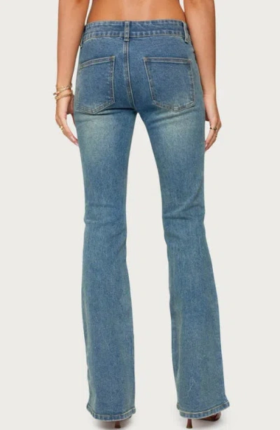 Edikted Mattea Patch Pocket Low Rise Flare Jeans In Blue