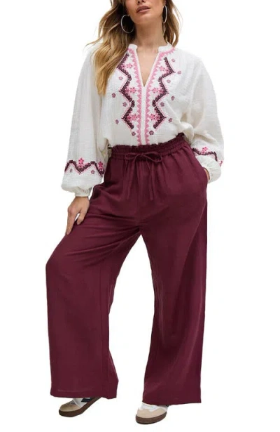 Raffya Paulina Wide Leg Trouser In Burgundy