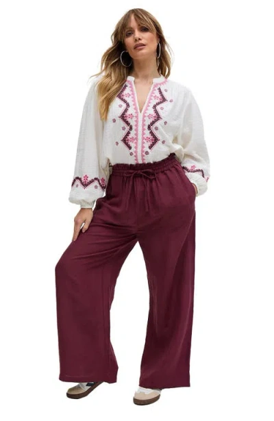 Raffya Paulina Wide Leg Trouser In Burgundy