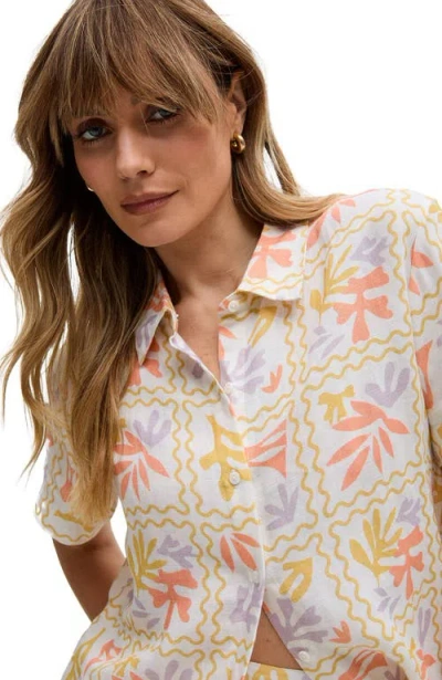 Raffya Matisse Button Down Patchwork Floral Print Shirt In Multi