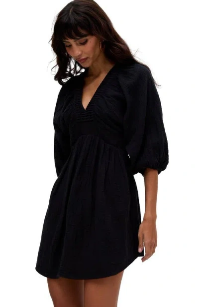 Raffya Soipoi Ruched V-neck Mini Dress In Black