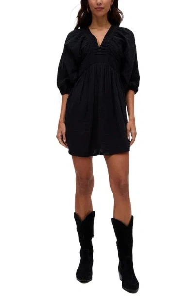 Raffya Soipoi Ruched V-neck Mini Dress In Black