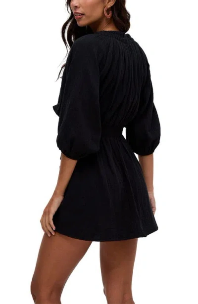 Raffya Soipoi Ruched V-neck Mini Dress In Black