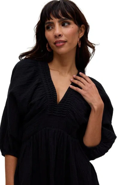 Raffya Soipoi Ruched V-neck Mini Dress In Black