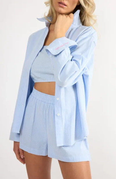 Viens Avec Moi Everyday Oversize Stripe Button-up Shirt In Blue
