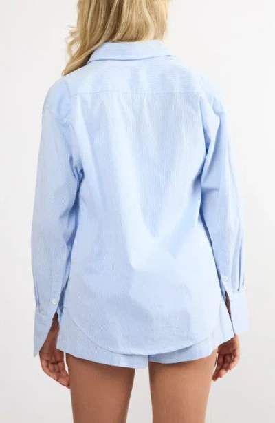 Viens Avec Moi Everyday Oversize Stripe Button-up Shirt In Blue