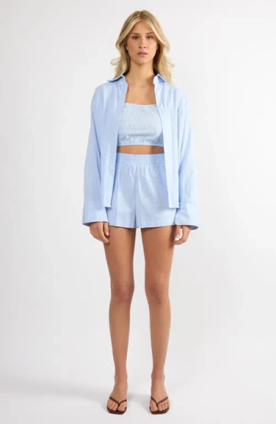 Viens Avec Moi Everyday Oversize Stripe Button-up Shirt In Blue