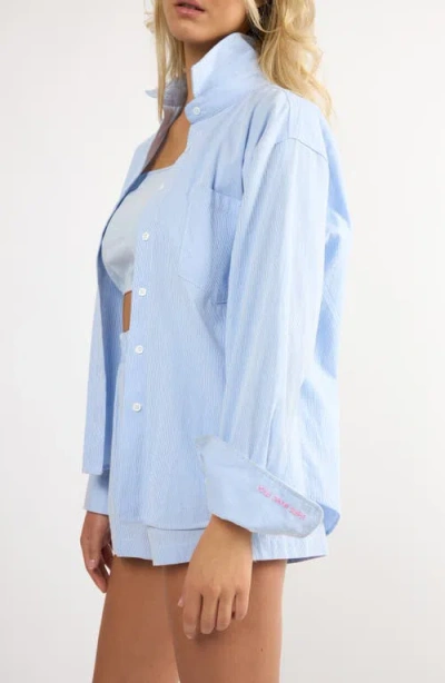 Viens Avec Moi Everyday Oversize Stripe Button-up Shirt In Blue