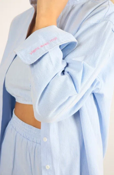 Viens Avec Moi Everyday Oversize Stripe Button-up Shirt In Blue