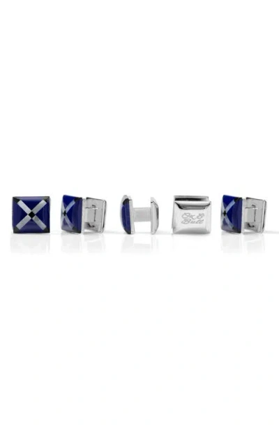 Cufflinks, Inc Set Of 5 Square Mother-of-pearl Shirt Studs In Blue